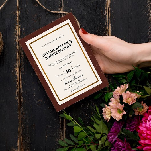 Invitation Abstrait Elegance Golden Frame Mariage