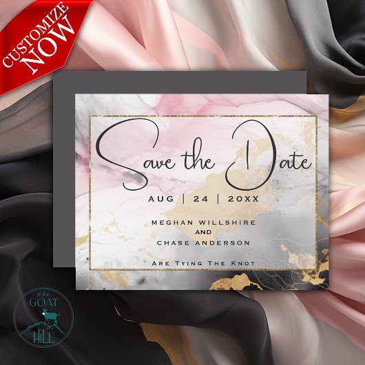 Invitation Abstrait Enregistrer la date - Black Gold Rose ros
