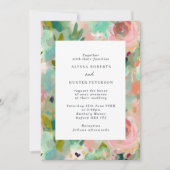 Invitation Abstrait été rose et vert Mariage floral (Devant)