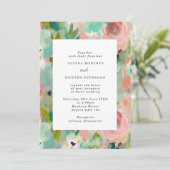 Invitation Abstrait été rose et vert Mariage floral (Debout devant)