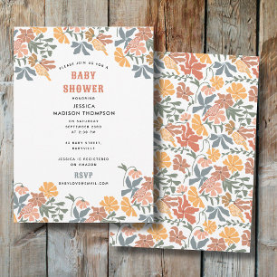 Invitation Abstrait Floral & Oiseaux Baby shower du milieu du