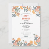 Invitation Abstrait Floral & Oiseaux Baby shower du milieu du (Devant)