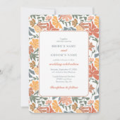 Invitation Abstrait Floral & Oiseaux Mi-siècle Mariage modern (Devant)
