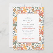 Invitation Abstrait Floral & Oiseaux Mi-siècle Mariage modern (Devant)