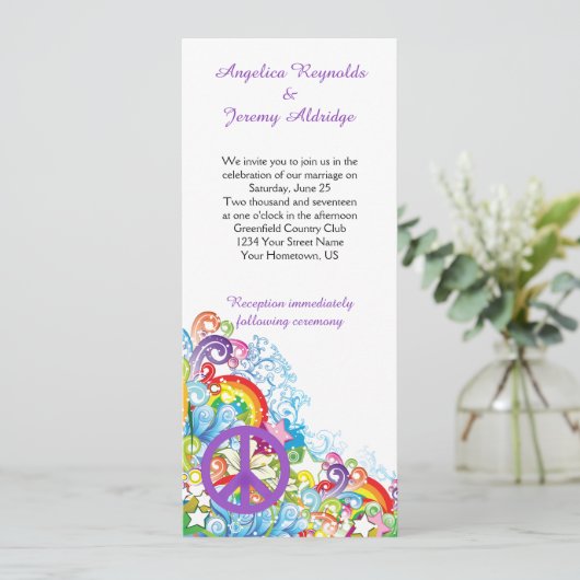Invitation Abstrait Floral Purple Mariage de poste des signes (Debout devant)