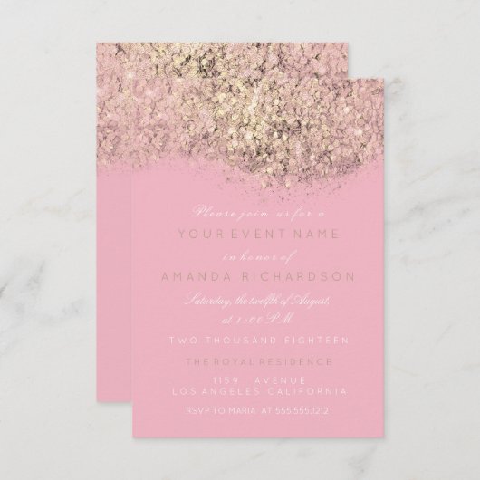 Invitation Abstrait Gold Sparkly Parties scintillant Whit Pin (Devant / Derrière)
