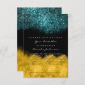 Invitation Abstrait Gold Turquoise Ocean Parties scintillant  (Devant / Derrière)