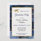 Invitation Abstrait Marine Blue Agate Gold Casquette Graduati (Devant)