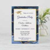 Invitation Abstrait Marine Blue Agate Gold Casquette Graduati (Debout devant)