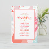 Invitation Abstrait moderne corail artistique Mariage Turquoi (Debout devant)