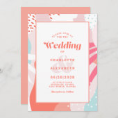 Invitation Abstrait moderne corail artistique Mariage Turquoi (Devant / Derrière)