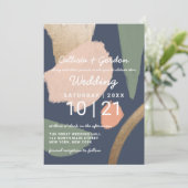 Invitation Abstrait moderne Gold Marine Mariage rose Sage (Debout devant)