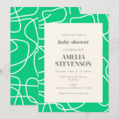 Invitation Abstrait Moderne Line Art Green Baby shower person (Devant / Derrière)