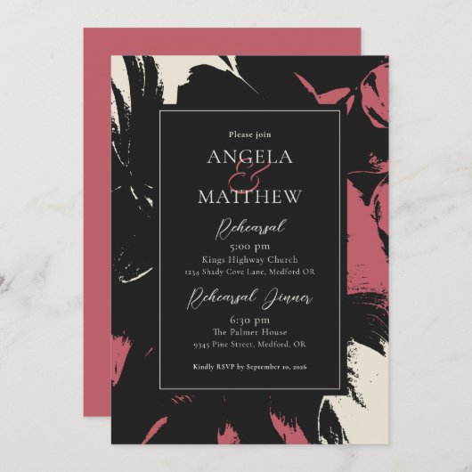 Invitation Abstrait moderne Magenta Black (Devant / Derrière)