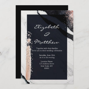 Invitation Abstrait moderne Noir & Marbre blanc Mariage Glam