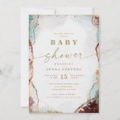 Invitation Abstrait moderne Red Aqua & Gold Baby shower (Devant)