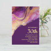 Invitation Abstrait moderne rose violet et or (Debout devant)