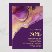 Invitation Abstrait moderne rose violet et or (Devant / Derrière)