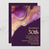 Invitation Abstrait moderne rose violet et or (Devant / Derrière)