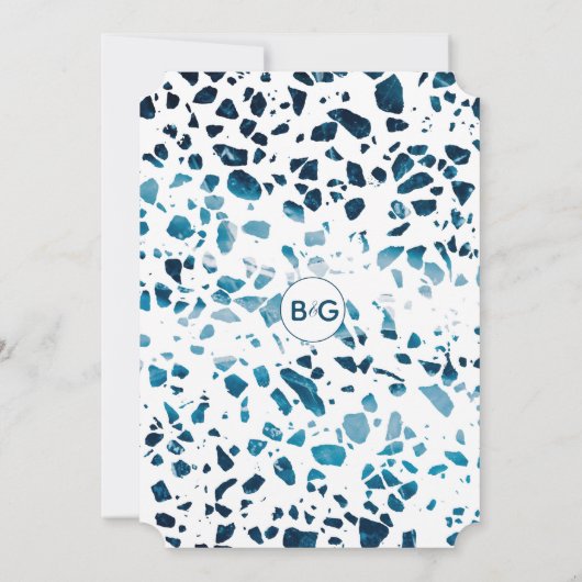 Invitation Abstrait moderne Terrazzo Mosaic Mariage bleu (Dos)