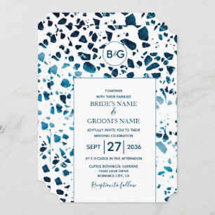 Invitation Abstrait moderne Terrazzo Mosaic Mariage bleu