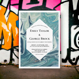 Invitation Abstrait moderne Vagues Bleues Artsy Mariage minim