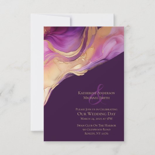 Invitation Abstrait moderne violet et or (Devant)