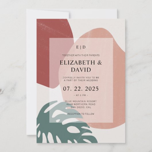 Invitation Abstrait Monstera Leaf en terre cuite Mariage mode (Devant)