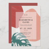 Invitation Abstrait Monstera Leaf en terre cuite Mariage mode (Devant / Derrière)