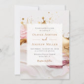 Invitation Abstrait or rose unique tout en un Mariage QR (Devant)