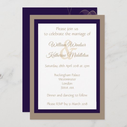 Invitation Abstrait or violet double face Mariage Inviter (Devant / Derrière)