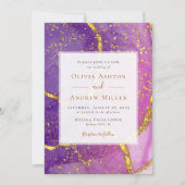 Invitation Abstrait or violet unique tout en un Mariage QR (Devant)