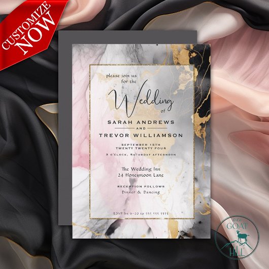 Invitation Abstrait Paint Black or Rose rose