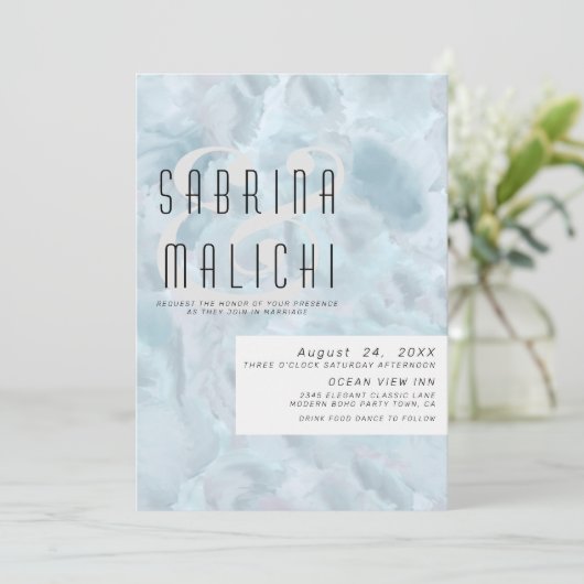 Invitation Abstrait Paint Strokes Pale Dusty Blue (Debout devant)