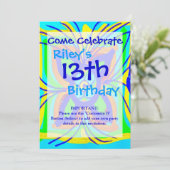 Invitation Abstrait Papillon Flower Doodle Turquoise Lime (Debout devant)