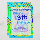 Invitation Abstrait Papillon Flower Doodle Turquoise Lime (Devant / Derrière)