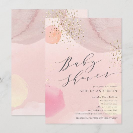 Invitation Abstrait Pastel Circles Girl Baby shower Invitatio (Devant / Derrière)