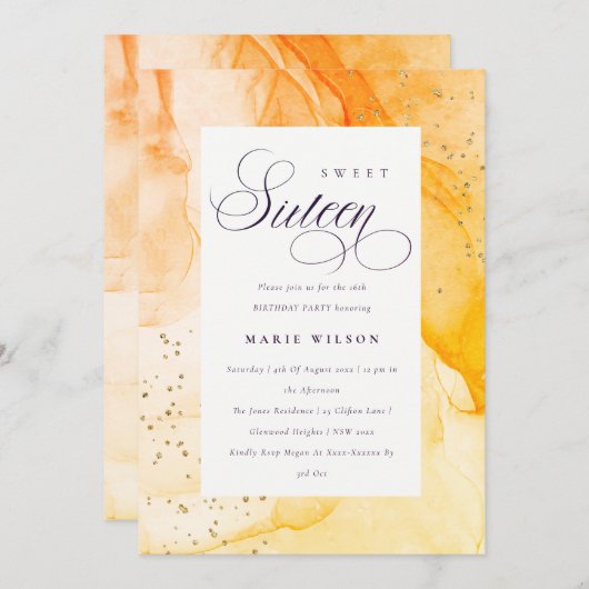 Invitation Abstrait Pastel Jaune Orange Douce 16 Anniversaire (Devant / Derrière)