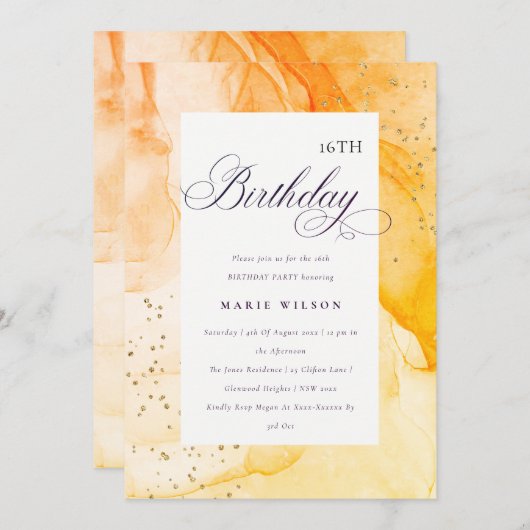 Invitation Abstrait Pastel Jaune Orange Quel Âge Anniversaire (Devant / Derrière)