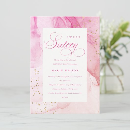 Invitation Abstrait Pastel rose pourpre doux 16 Anniversaire (Debout devant)