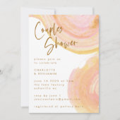 Invitation Abstrait Peach Pink Paint Swirl Couples Douche (Devant)