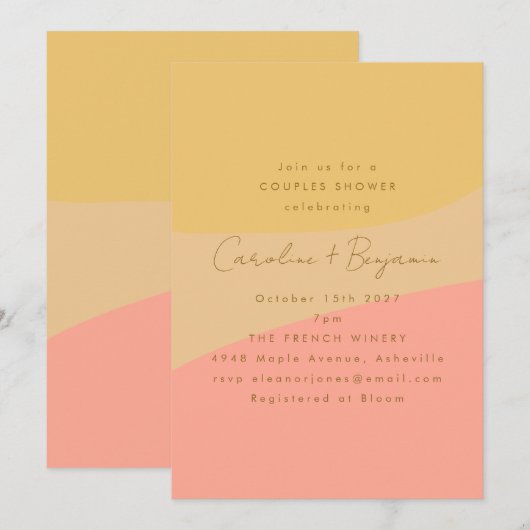 Invitation Abstrait Peach Yellow Boho Formes Couples Douche (Devant / Derrière)