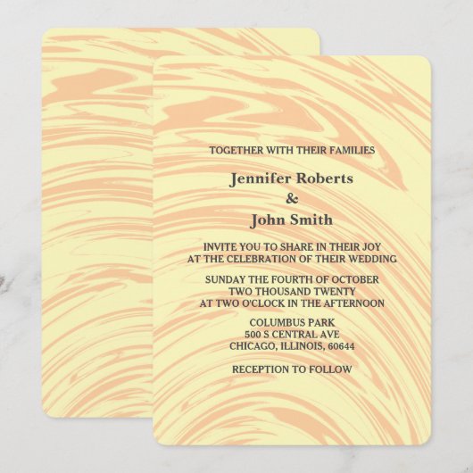 Invitation Abstrait Pêche orange jaune ivoire beige Mariage (Devant / Derrière)
