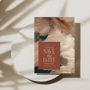 Invitation Abstrait peint crème turquoise moderne terre cuite