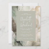 Invitation Abstrait Peint moderne Sage Mariage vert (Devant)