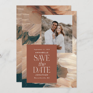 Invitation Abstrait peint turquoise moderne terracotta chic p