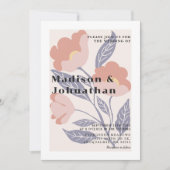 Invitation Abstrait Retro Floral rose & Mariage bleu (Devant)