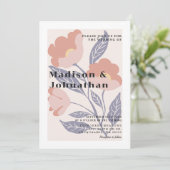 Invitation Abstrait Retro Floral rose & Mariage bleu (Debout devant)