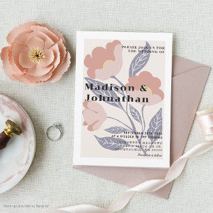 Invitation Abstrait Retro Floral rose & Mariage bleu