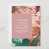 Invitation Abstrait rose vert émeraude mariage or (Devant)